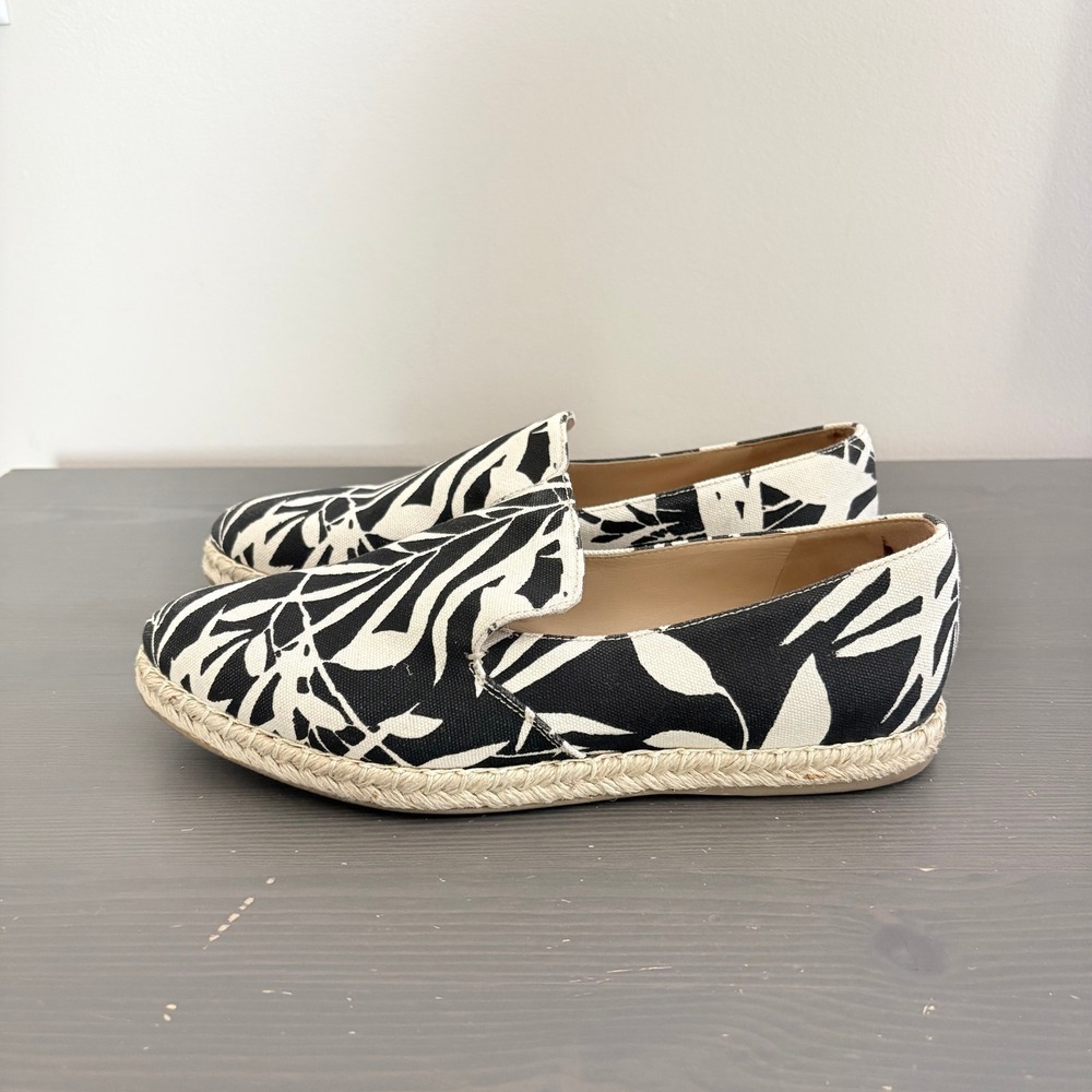 M.Gemi Espadrilles Agio 39.5 Black White Tropical Floral Print Slip On Loafers - Picture 2 of 14